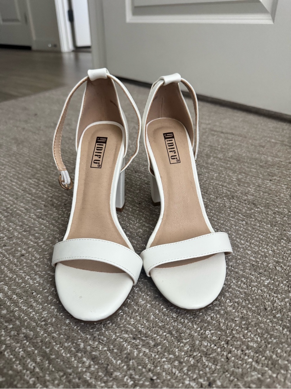 Unisa White Open-Toe Block Heel Sandals
